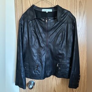 cleo Women's Black Leather Zip Jacket